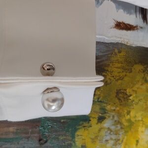 Soft Surroundings Cotton Satin Shirt w/ Half Zip and Cufflinks, Small/Medium